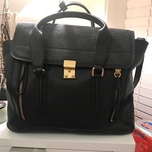 3.1 Phillip Lim Black Leather Pashto Large Satchel